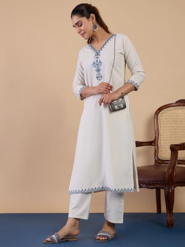 VP 9846 W Women’s Cotton Embroidery Straight Kurta Pant, 2pc Kurta Set